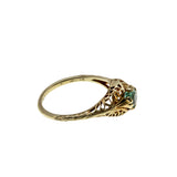Antique Green - Edwardian 14K Gold Natural Emerald Filigree Ring (EDR088)