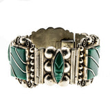 Cultural Adornment - Vintage Signed ALPACCA MEXICO Green Onyx Bracelet (VE354)