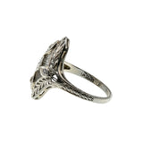 Downton Elegance - Edwardian 18K White Gold Natural 'Old Mine Cut' Diamond Filigree Shield Ring  (EDR089)