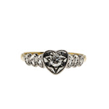 Romantic Proposal - Edwardian English 18K Gold & Platinum Natural 'Old European Cut' Diamond Heart Engagement Ring (EDR091)