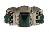 Taxco Adornment - Vintage Signed Taxco Sterling Silver Green Onyx Bracelet (VE356)