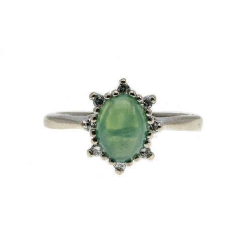 Celadon Sky - Vintage 14K White Gold Green Star Apatite & Diamond Ring (VR810)