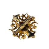 Ornate Delicacy - Vintage Gold Plated Crystal Rhinestone, Pearl & Porcelain Floral Brooch (VBR310)