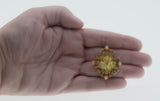 Ornate Delicacy - Vintage Gold Plated Crystal Rhinestone, Pearl & Porcelain Floral Brooch (VBR310)