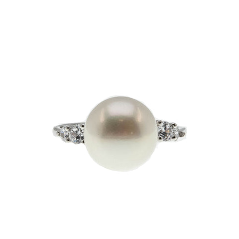 Nature's Wonder - Estate Sterling Silver Cultured Freshwater Pearl & CZ Ring (ER278)