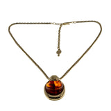 Sarah Coventry - Vintage Signed 'SC' Gold Plated Amber Glass Pendant & Chain (VP257)