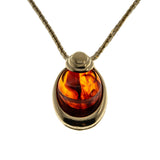 Sarah Coventry - Vintage Signed 'SC' Gold Plated Amber Glass Pendant & Chain (VP257)