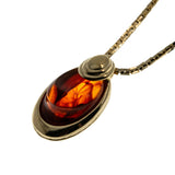 Sarah Coventry - Vintage Signed 'SC' Gold Plated Amber Glass Pendant & Chain (VP257)