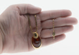 Sarah Coventry - Vintage Signed 'SC' Gold Plated Amber Glass Pendant & Chain (VP257)
