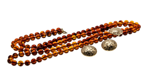 Sarah Coventry - Vintage Gold Plated Simulated Amber Bead Necklace & Earring Set (VN228)