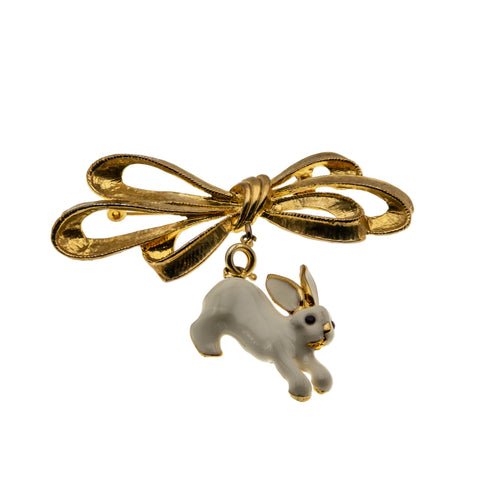Hopper - Vintage Rare Signed 'Phister' Gold Plated Crystal Rhinestone Enamel  Easter Bunny Rabbit Brooch (VBR312)