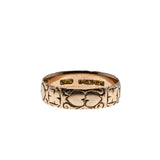 Love & Faith - Edwardian Dated '1904' English 9K Rose Gold 'Hearts & Crosses' Engraved Wedding Band Ring (EDR092)
