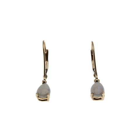 Snow Drops - Vintage 10K Gold Natural Australian Opal French Lever-Back Dangly Earrings (VE483)