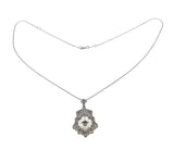 Signed' ESEMCO' - Art Deco 10K White Gold Natural Diamond & Carved Rock Crystal Quartz  Filigree Pendant (ADP023)