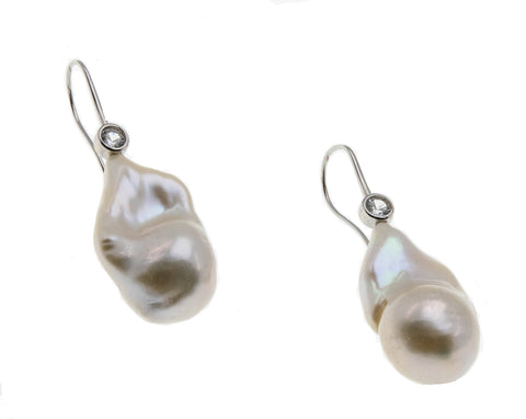 Elegant Luminescence - Estate Sterling Silver Baroque Pearl & CZ Earrings (EE198)