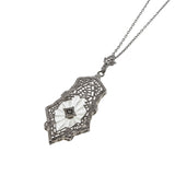 Signed' ESEMCO' - Art Deco 10K White Gold Natural Diamond & Carved Rock Crystal Quartz  Filigree Pendant (ADP023)