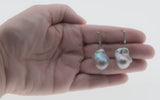 Layaway For Client : Elegant Iridescence - Estate Sterling Silver Grey Baroque Pearl & CZ Earrings (EE197)
