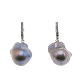 Layaway For Client : Elegant Iridescence - Estate Sterling Silver Grey Baroque Pearl & CZ Earrings (EE197)