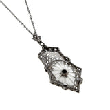 Signed' ESEMCO' - Art Deco 10K White Gold Natural Diamond & Carved Rock Crystal Quartz  Filigree Pendant (ADP023)