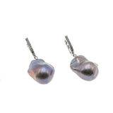 Layaway For Client : Elegant Iridescence - Estate Sterling Silver Grey Baroque Pearl & CZ Earrings (EE197)