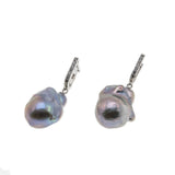 Layaway For Client : Elegant Iridescence - Estate Sterling Silver Grey Baroque Pearl & CZ Earrings (EE197)