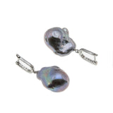 Layaway For Client : Elegant Iridescence - Estate Sterling Silver Grey Baroque Pearl & CZ Earrings (EE197)
