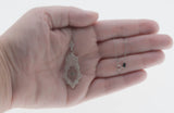 Signed' ESEMCO' - Art Deco 10K White Gold Natural Diamond & Carved Rock Crystal Quartz  Filigree Pendant (ADP023)