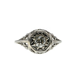 Starlight - Edwardian 18K White Gold 'Star-Set' Natural 'Old European Cut' Diamond 'Forget Me Knot' Filigree Ring (EDR094)