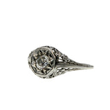 Starlight - Edwardian 18K White Gold 'Star-Set' Natural 'Old European Cut' Diamond 'Forget Me Knot' Filigree Ring (EDR094)