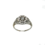 Starlight - Edwardian 18K White Gold 'Star-Set' Natural 'Old European Cut' Diamond 'Forget Me Knot' Filigree Ring (EDR094)