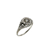 Starlight - Edwardian 18K White Gold 'Star-Set' Natural 'Old European Cut' Diamond 'Forget Me Knot' Filigree Ring (EDR094)