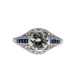 Extraordinary Proposal - Art Deco 18K White Gold Natural Diamond & Sapphire Engagement Ring (ADR289)