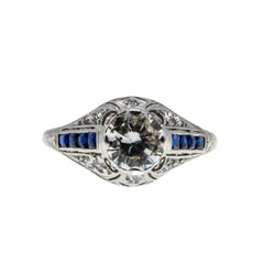 Extraordinary Proposal - Art Deco 18K White Gold Natural Diamond & Sapphire Engagement Ring (ADR289)