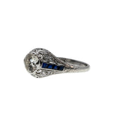 Extraordinary Proposal - Art Deco 18K White Gold Natural Diamond & Sapphire Engagement Ring (ADR289)