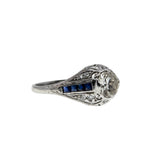 Extraordinary Proposal - Art Deco 18K White Gold Natural Diamond & Sapphire Engagement Ring (ADR289)
