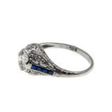 Extraordinary Proposal - Art Deco 18K White Gold Natural Diamond & Sapphire Engagement Ring (ADR289)