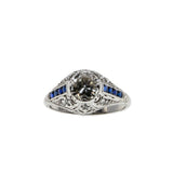 Extraordinary Proposal - Art Deco 18K White Gold Natural Diamond & Sapphire Engagement Ring (ADR289)