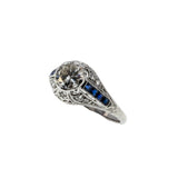 Extraordinary Proposal - Art Deco 18K White Gold Natural Diamond & Sapphire Engagement Ring (ADR289)