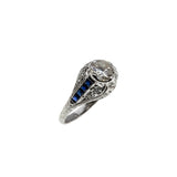 Extraordinary Proposal - Art Deco 18K White Gold Natural Diamond & Sapphire Engagement Ring (ADR289)