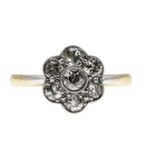 Sparkling Daisy - Edwardian English Platinum 18K Gold Natural 'Old European Cut' Diamond Flower Ring (EDR095)
