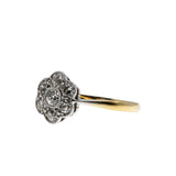 Sparkling Daisy - Edwardian English Platinum 18K Gold Natural 'Old European Cut' Diamond Flower Ring (EDR095)