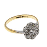 Sparkling Daisy - Edwardian English Platinum 18K Gold Natural 'Old European Cut' Diamond Flower Ring (EDR095)