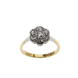 Sparkling Daisy - Edwardian English Platinum 18K Gold Natural 'Old European Cut' Diamond Flower Ring (EDR095)