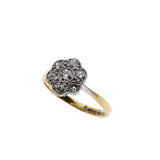 Sparkling Daisy - Edwardian English Platinum 18K Gold Natural 'Old European Cut' Diamond Flower Ring (EDR095)