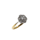 Sparkling Daisy - Edwardian English Platinum 18K Gold Natural 'Old European Cut' Diamond Flower Ring (EDR095)