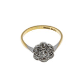 Sparkling Daisy - Edwardian English Platinum 18K Gold Natural 'Old European Cut' Diamond Flower Ring (EDR095)