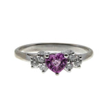 Pink Passion - Vintage Signed 'Cardow' 14K White Gold Natural Pink Sapphire & Diamond Heart Ring (VR1030)