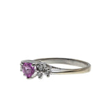 Pink Passion - Vintage Signed 'Cardow' 14K White Gold Natural Pink Sapphire & Diamond Heart Ring (VR1030)