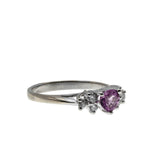 Pink Passion - Vintage Signed 'Cardow' 14K White Gold Natural Pink Sapphire & Diamond Heart Ring (VR1030)