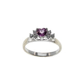 Pink Passion - Vintage Signed 'Cardow' 14K White Gold Natural Pink Sapphire & Diamond Heart Ring (VR1030)